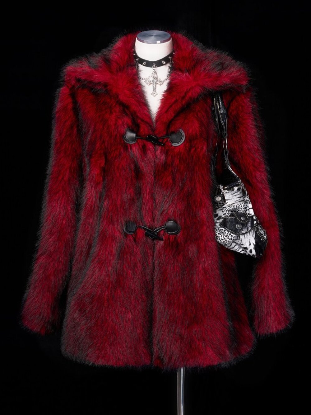 Burgundy Party Women's Plus Size Loose Faux Fur Jacket - Picture 5 of 8